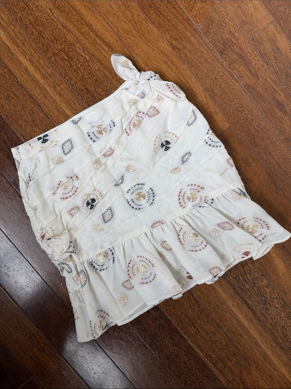 White Floral Embroidered Ruffle Mini Skirt